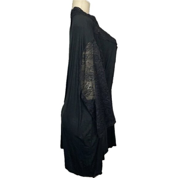 Torrid +6 Black High Neckline Sheer Lace V-Shaped Bodice 3/4 Lace Sleeve Blouse - Picture 3 of 6